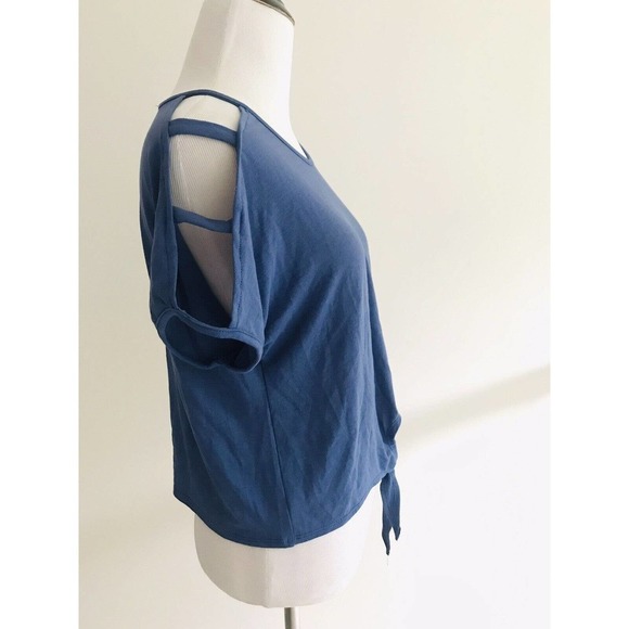Anthropologie | Purple Snow Cut Out Top Womens S Blue Short Sleeves Tie - Picture 2 of 11